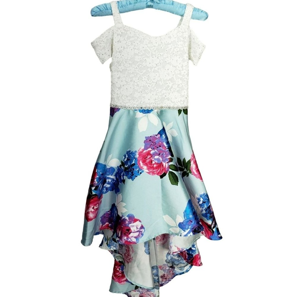 Speechless Lace Floral Foil High Low Maxi Dress